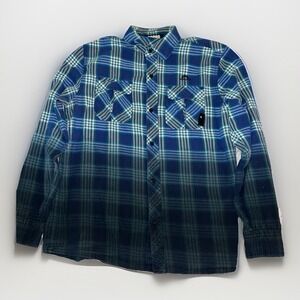 The Hundreds Plaid Flannel Shirt Men's Large Blue Green Long Sleeve Button Up